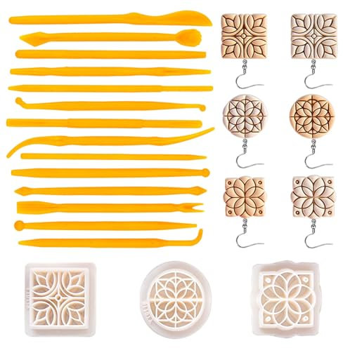 GisWell 17 Stück Ausstecher für Fimo Ohrringe Mini,Polymer Clay Ausstecher Ohrringe Set,Ton Cutter für Polymer Clay,mit 14 Polymer Clay Werkzeug,für Polymer Clay Zubehör Schmuck für Erwachsene