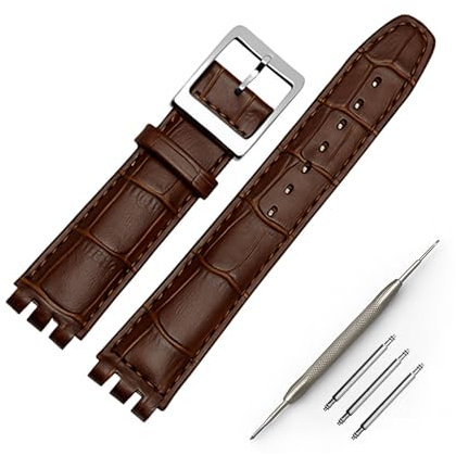 OLXIYOC Bracelet pour Swatch en cuir de vachette gaufré alligator avec fermoir en acier inoxydable, 19mm, Silicone, Pas de gemme