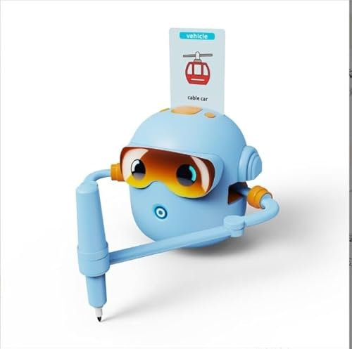 Robot de dibujo para niños, máquina de pintura interactiva, juguete robot pintura mágico mejorado con 100 tarjetas de palabras y 14 bolígrafos de colores para niñas y niños mayores de 3 años(Blue)