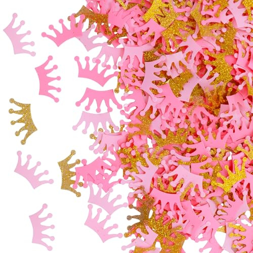 300 Stück Kronenkonfetti, glitzerndes Prinz-König-Kronen-Konfetti, Streu-Tischdekoration für Prinzessinnengeburtstagsparty und Mädchen, Babyparty-Dekorationen, goldfarben, rosa Tischdekorationen