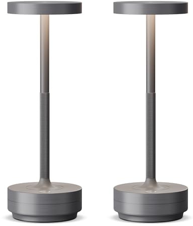 SLSMD 2Pack Cordless Table Lamp, Rechargeable LED Battery 5000mAh USB Portable Powered Desk Lamp, 3 Levels Light for Restaurants Outdoor (Grey)