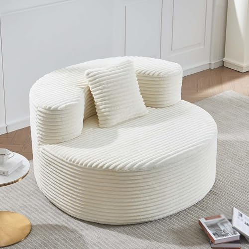 SHAIRMB 112 cm Single Sitzsack Sofa, überdimensionierte Lounge Schlafcouch, Moderne Cordgewebe Bodensofa, weicher runder Lounge-Akzentstuhl, für Wohnzimmer, Schlafzimmer,Beige