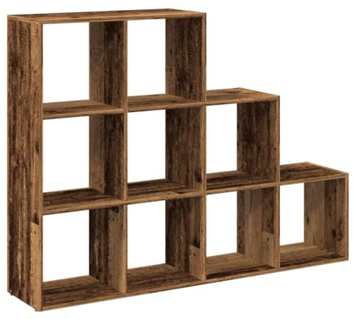 Roanoer Libreria in legno antico, 137,5 x 29 x 103,5 cm, design scale, 9 cubi, robusto e soggiorno, divisorio per Living Room Bedroom Office