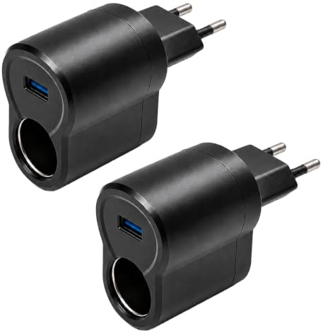 2Pcs Adaptateur Allume Cigare Prise Secteur avec USB | 220V vers 12V 1A Transformateur Convertisseur AC DC, pour Camion Van, Appareils Auto, Smartphone, GPS, Dashcam, MP3, Caméra
