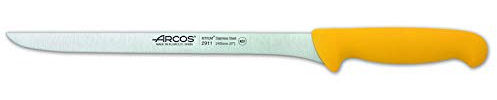 Arcos Serie 2900 - Caja 6 uds Cuchillo Jamonero Flexible - Hoja de Acero Inoxidable NITRUM de 240 mm - Mango inyectado en Polipropileno Color amarillo (6 UDS)