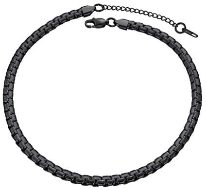 PROSTEEL Damen Kette schwarz kurz platte Venezianierkette Box Kette 36+5cm/6mm verstellbar Gliederkette Collier trendige Halskette Modeschmuck für Frauen Mädchen