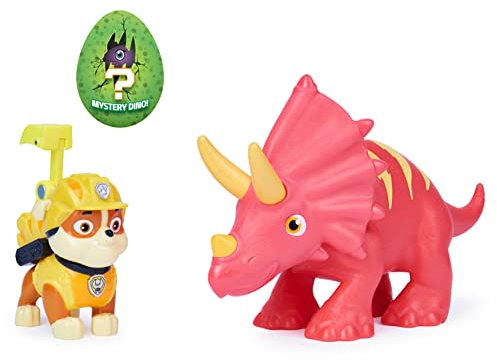 PAW PATROL Dino Rescue Rubble Hero Pup Spielfigur im Set mit beweglicher Dinosaurier-Figur und Überraschungs-Dino, Spielzeug für Kinder ab 3 Jahren