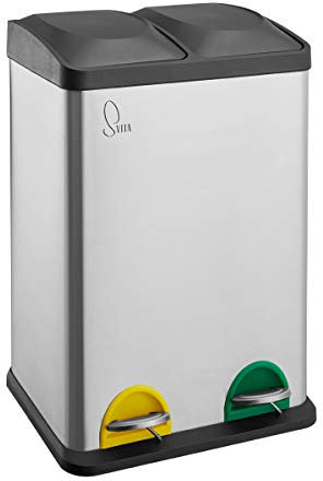 SVITA TC2X20 Lot de 2 poubelles de cuisine en acier inoxydable, à pédale, capacité 40 l, 2 x 20 l, pour tri sélectif des déchets, argenté