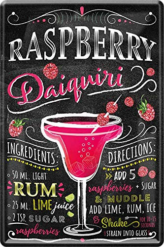 schilderkreis24 - Blechschilder Cocktail Rezept Deko Metallschild Schild für alle Bar Theke oder Pub Besitzer Geschenk zum Geburtstag oder Weihnachten 20x30 cm (Raspberry Daiquiri)
