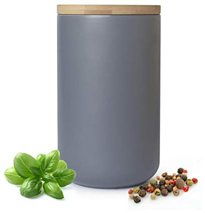 Sendez Vorratsdose Grau aus Porzellan mit Holzdeckel Vorratsbehälter Dose Vorratsglas Aufbewahrungsdose