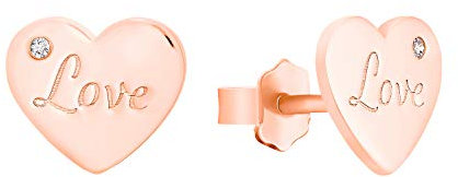 s.Oliver Ohrstecker 925 Sterling Silber Damen Ohrschmuck, mit Zirkonia synth., 0,9 cm, Roséfarben, Love, Kommt in Schmuck Geschenk Box, 2031418