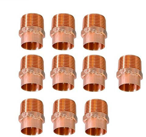 (10pcs) EZ-FLUID 1/2 C X MIP LF Copper Male NPT Adapter Pressure Copper Fittings,Sweat Solder Connection for Residential,Commercial Tube Pipe Plumbing