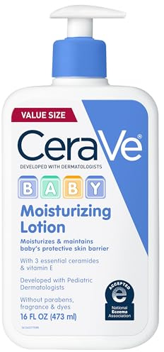 CeraVe Baby Lotion, Gentle Baby Skin Care with Ceramides, Niacinamide & Vitamin E, Fragrance, Paraben, Dye & Phthalates Free, Lightweight Moisturizer, 16 Ounce
