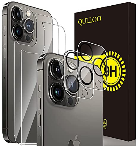 QULLOO Back Screen Protector for iPhone 13 Pro Max (6.7 Inches), Rear Screen Protector + Camera Protection [2+2 Pieces], 9H Hardness HD Clear Rear Anti-Scratch Back Screen Protector
