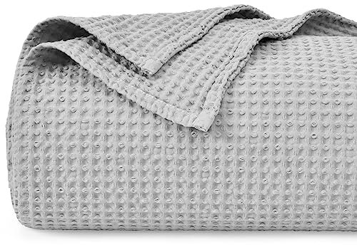 PHF 100% Baumwolle waffledecke Kuschedecke 150x200cm, leicht & atmungsaktiv, perfekt für den Sommer - Oeko-TEX® Zertifiziert - Hotelwäschequalität - Ideal für Sofa Couch Bett, Hellgrau