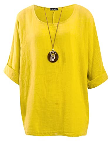 Love My Fashions® Women's Italian Lagenlook Tunic Top – Oversized Loose Fit 3/4 Sleeve Round Neck Casual & Comfortable UK Fashion Lemon
