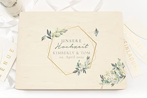 Hochzeitideal - Personalisierte Erinnerungskiste - Hochzeit - Aufbewahrungskiste - Geschenk Hochzeit - Erinnerungsbox Trauung - Holzkiste Briefbox (M (30x20x14 cm))
