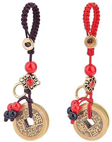 SUPERFINDINGS 2 Couleurs Chinois Lucky Coins Feng Shui Coins Feng Shui Cooper Coins Lucy Gifts Good Luck Charms Decor Feng Shui Keychains For Wealth Prosperity