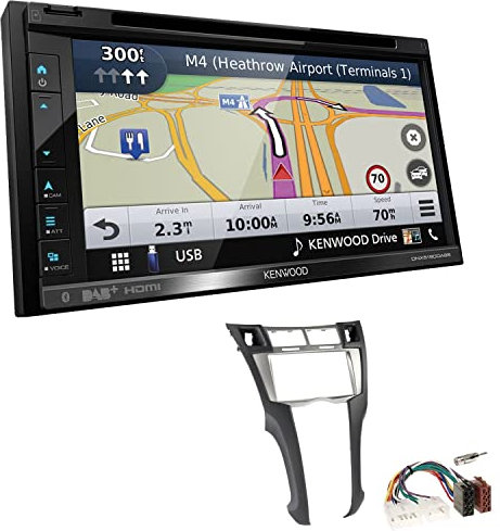 Kenwood DNX5190DABS 2-DIN Navitainer Autoradio kompatibel mit Apple CarPlay Android Auto Bluetooth DAB+ passend für Toyota Yaris 2006-2011 Silber
