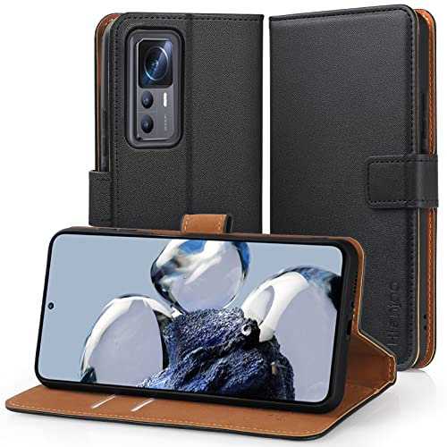 Hianjoo Hülle Kompatibel für Xiaomi Mi 12T, Tasche Leder Flip Case Brieftasche Etui mit Kartenfach und Ständer Kompatibel für Xiaomi Mi 12T Pro, Schwarz