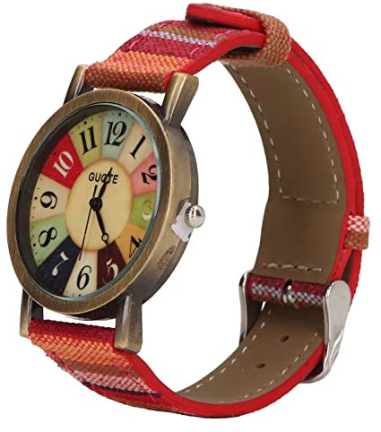 VGEBY Hippie-Uhr, Mehrfarbiger Böhmischer Stil, Messing, PU-Leder, Knopfbatterie, Damenuhr Zum Verschenken von Geburtstagsfeiern (Rot)