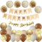 Ohighing Happy Birthday Holz Boho Geburtstag Party Deko Set Geburtstag Girlande Luftballons Khaki Beige Ballons 6 Pompoms Geburtstagsdeko Mädchen Junge