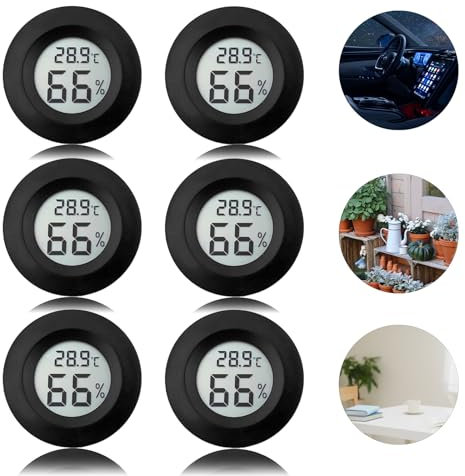 Digital Hygrometer Thermometer für Innenräume: Nizirioo 6 Pack LCD Mini Luftfeuchtigkeitsmesser, ℃/℉ Raumthermometer Mini Hygrometer für Gewächshaus Keller Babyzimmer, Schwarz Rund