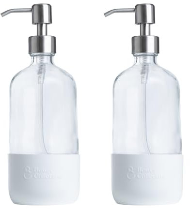 Bower Collective Reusable Glass Pump Spray Bottle | Clear Bottle With White Silicone Sleeve | 500ml | Pack of 2