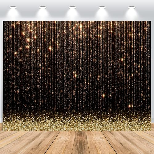 ASDCXZ Gold Hintergrund 2.2x1.5m, Goldenen Glitter Partikel Schwarz Traum Foto Hintergrund, Vinyl Fotobox Hintergrund für Geburtstag Hochzeit Abschluss Ball Party, Portrait Fotostudios Hintergründe