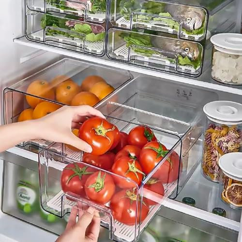 Epzia 1Pack Tiroir de rangement pour réfrigérateur – Organisateur frigo empilable et extensible, boîte rangement frigo transparente pour l'organisation des aliments en cuisine