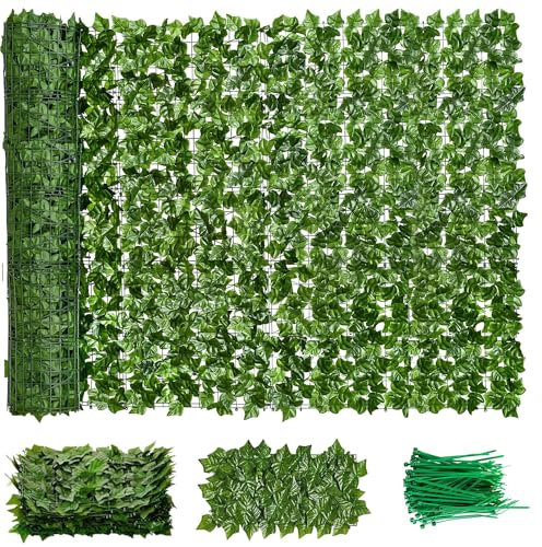 Künstlicher Efeu-Sichtschutzzaun, 50,8 x 50,8 cm, künstliche Efeu-Hecke, erweiterbar, künstlicher Sichtschutzzaun, Dekoration für Wand, Garten, Hochzeitsdekoration, kein Kabelbinder (101,6 x 101,6 cm