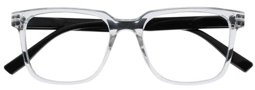 OPULIZE LEO Lesebrille - Großes Rechteckiges Gestell - Klar - Schwarze Bügel - Herren Damen - Federscharniere - R55-C - +1.00