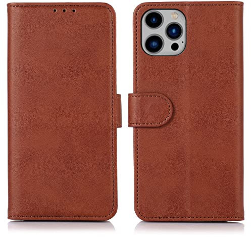 BRAND SET for Apple iPhone 16 Pro Leather Case,Apple iPhone 16 Pro Leather Wallet Case,Leather Flip Cover with Secure Magnetic Buckle and Kickstand,for Apple iPhone 16 Pro Case-Brown