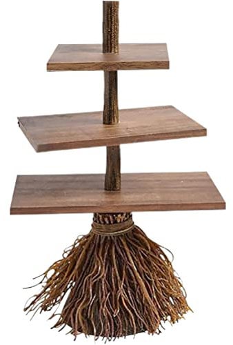 Masyrt Halloween Candy Bowl 24 * 24 * 17 Halloween Resin Broom Wooden 3 Tier Tray Cupcake Server Kitchen Farmhouse Rustic Tiered Tray Decor for Home Table House Room (Long Table)