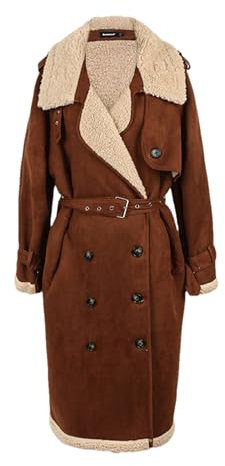 Mnjyihy Damen Wintermantel Aus Kunstwildleder Schaffell Braun Lang Locker Verdickt Warm Weich Lammfell Mantel Brown M