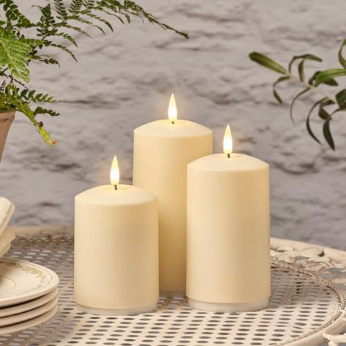 Lights4fun Set of 3 Rechargeable USB Outdoor TruGlow® Waterproof LED Flameless Pillar Candles with Remote Control & Timer