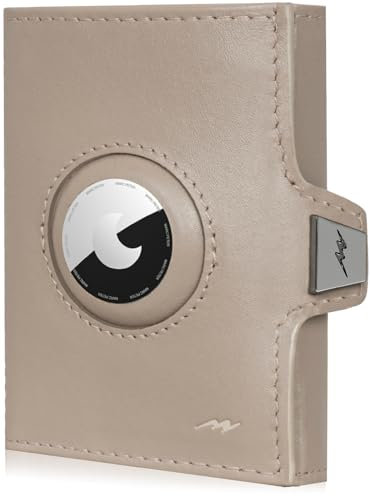 Marc Peter® Jupiter Airtag Echtleder Geldbörse mit XL Münzfach | Kleines Portemonnaie für Herren mit RFID | Apple Airtag Kampatible Mini Geldbörse für Männer Taupe