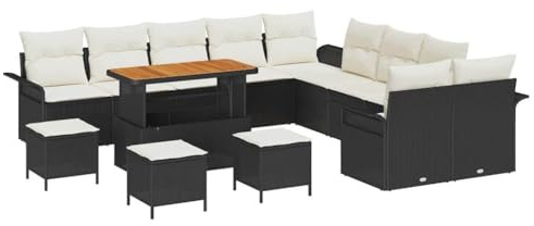 vidaXL 14-teiliges Garten-Sofaset mit Kissen in Schwarz und Creme aus Poly-Rattan – modernes Loungesofa für Terrasse und Patio, perfekt zum Entspannen im Sommer im minimalistischen Stil.