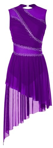CHICTRY Women's Lyrical Dance Costume High Low Rhinestone Modern Contemporary Dance Dress Purple A XXL
