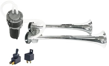 Simoni Racing Tromba Bitonale 12V con Compressore – Suono Truck Clacson 118dB – Trombe in Alluminio – Clacson Universale Alta Pressione per Auto