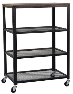Relaxdays Rollwagen, 4 Ablagen, Industrial, Küche & Wohnzimmer, HBT: 85x60x40 cm, Servierwagen mit Rollen, schwarz/braun | Küche & Wohnzimmer, HBT: 85x60x40 cm, Servierwagen mit Rollen