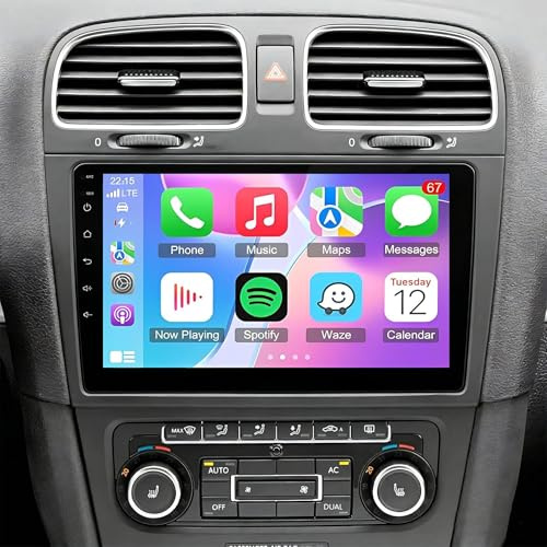 Android 14 Double Din Car Stereo Radio for VW GOLF MK5 MK6 with CarPlay Wireless Android Auto Sat Nav 9 Inch Touch Screen Head Unit GPS WiFi FM RDS Bluetooth SWC Backup Camera, 4+64GB