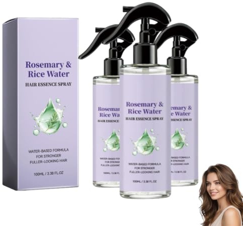 Rosmarin- Und Reiswasser-Haarspray Für Männer Und Frauen, Spray Mit Ätherischem Rosmarinöl, Tiefenwirksame Feuchtigkeitspflege Ohne Fettiges Gefühl, Tägliches Kopfhaut- Und Haarspray (3 Stück)