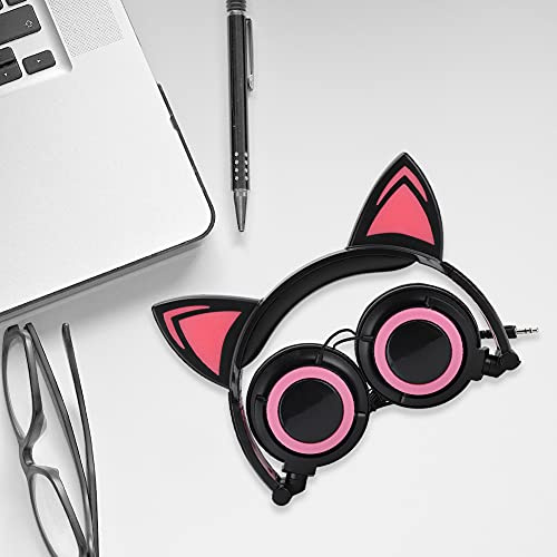 Stylebest CL107 – écouteurs Pliables et Légers avec Oreilles de Chat, Musique, Micro USB, pour Enfants, PC, Téléphone Portable, Design élégant (Noir Rouge)