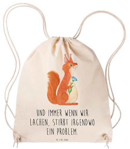 Mr. & Mrs. Panda Sportbeutel Eichhörnchen Blume - Geschenk, Gute Laune, Lachen, glücklich Spruch, Tiere, Stoffbeutel, Beutel Rucksack, Sportbeutel