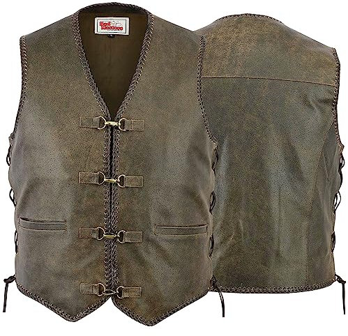 Rad Masters Leder Motorrad Kutte Karabiner Lederweste Cracker Bikerweste Motorradweste Braun, Größe:3XL