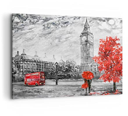 Wandbilder Dekoration Wohnzimmer London Bus Bilder auf Leinwand 120x80cm Leinwandbild mit Rahmen Schlafzimmer Küche Deko Wand Kunstdruck Art Groß XXL Wanddeko Bild Wall Decor Canvas AA120x80-3866