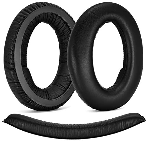 Defean Cuscinetti auricolari e fascia di ricambio compatibili con cuffie Sennheiser PC350 HD380 Pro, cuscinetti, paraurti, copertura, coppe, schiuma (cuscinetti auricolari in pelle proteica + fascia)