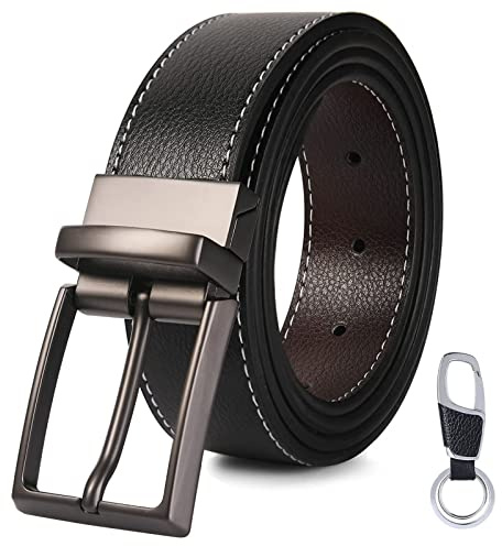 Flintronic Herrläderbälte Automatisk Spänne Läder Spärrbälte (Nyckelring & Presentförpackning Ingår)