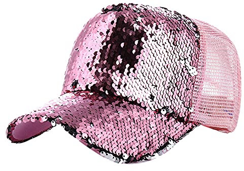 LABANCA Glitzer Pailletten Baseball Cap Hut Verstellbare Mesh Caps Baseball Party Hut für Frauen und Mädchen, Pink, M/L